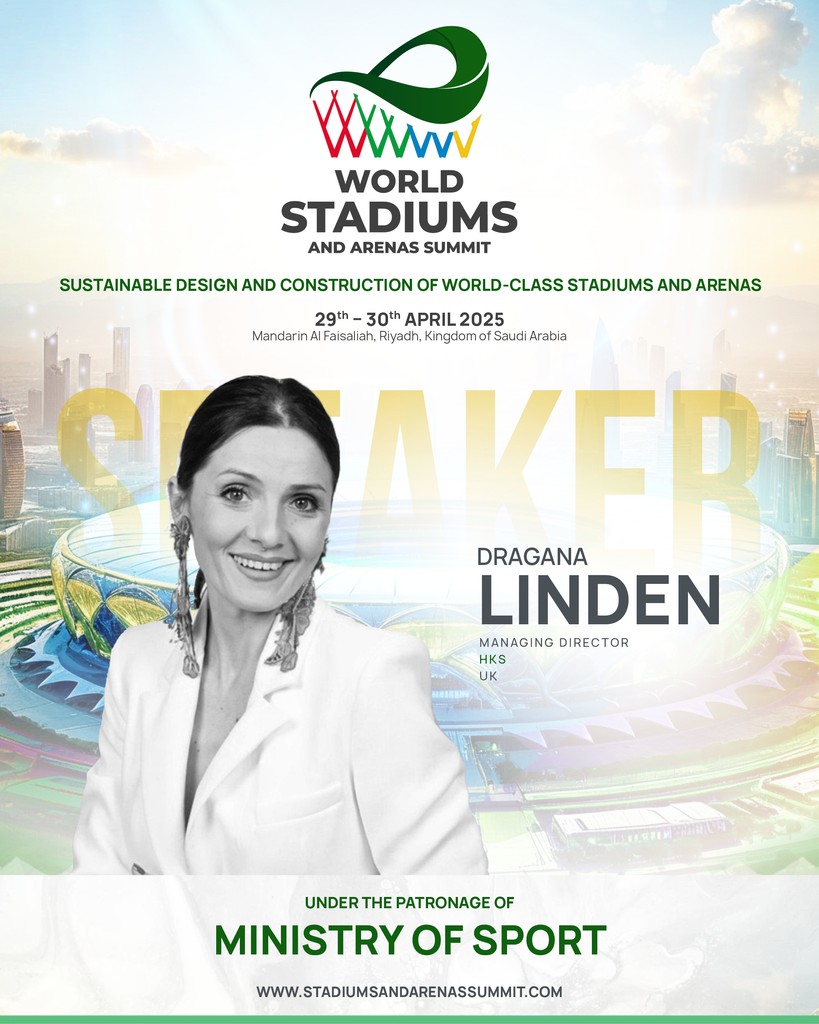 wsasummit's tweet image. We are excited to welcome  Dragana Linden , Managing Director, HKS  UK as a speaker at the World Stadiums and Arenas Summit 2025!

📅 29-30 April 2025
📍 Mandarin Oriental Al Faisaliah, Riyadh, KSA

#WSAS #StadiumDevelopment #SportsArchitecture #ArenaInnovation