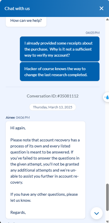 JohnKiac's tweet photo. @NianticHelp your support really sucks. Getting my account hacked and not helping to perform the recovery is something disappointing. I'm not sure providing receipts are not enough. Hacker name is there, i just want to recover my account! https://t.co/DJ05FqNX8m