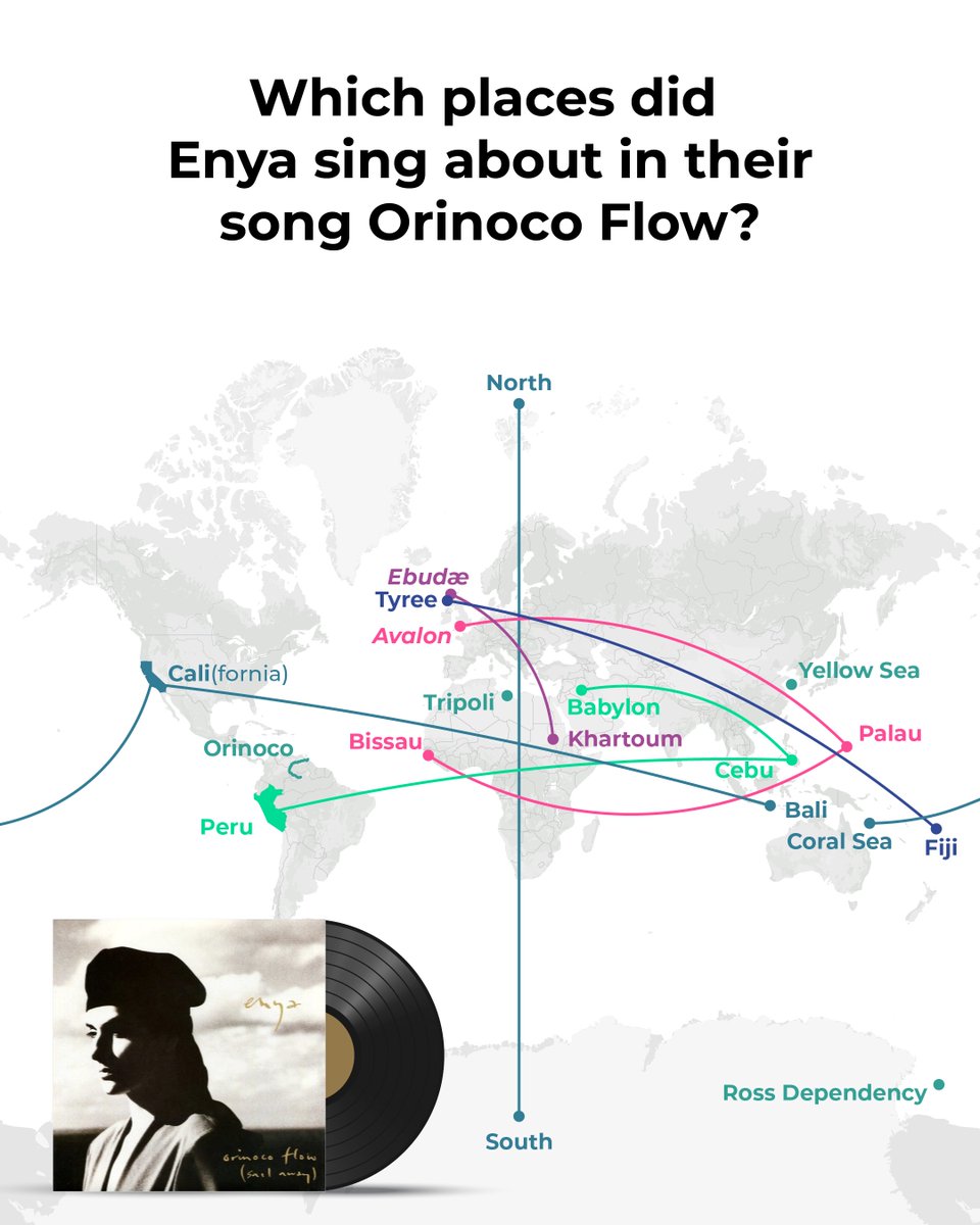 mapcreator_io's tweet image. Sail away, sail away, sail away! But where did Enya sail to? Let's find out!  ⛵ #worldmap #songmap #mapcreation