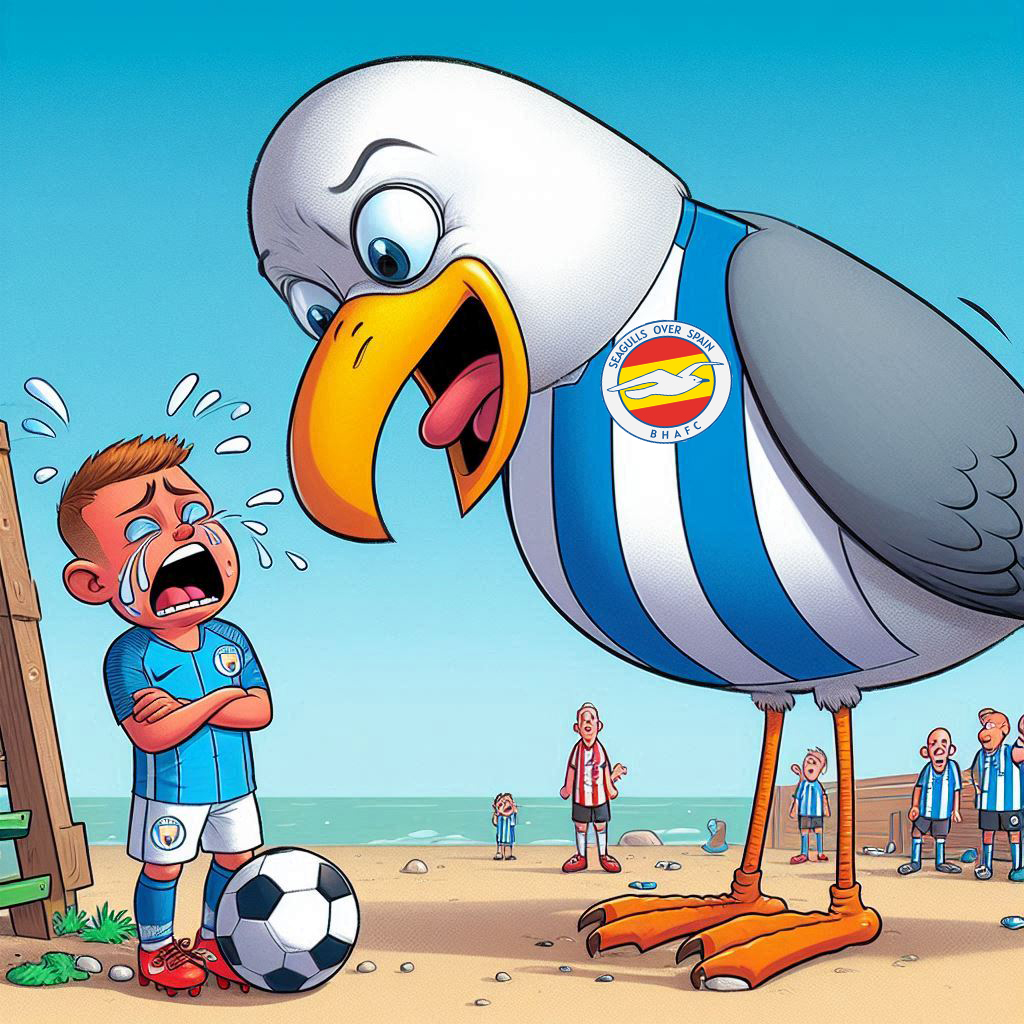 Seagulls Over Spain (@seagullsspain) on Twitter photo As I get myself ready to fly to #Manchester tomorrow, thought I'd share this week's #SeagullsOverSpain cartoon. If you see me around with the Spanish flag, please say hola!!
#bhafc <a href="/OfficialBHAFC/">Brighton & Hove Albion</a> #MCIBHA <a href="/ManCity/">Manchester City</a> <a href="/premierleague/">Premier League</a> #football #epl As I get myself ready to fly to #Manchester tomorrow, thought I'd share this week's #SeagullsOverSpain cartoon. If you see me around with the Spanish flag, please say hola!!
#bhafc <a href="/OfficialBHAFC/">Brighton & Hove Albion</a> #MCIBHA <a href="/ManCity/">Manchester City</a> <a href="/premierleague/">Premier League</a> #football #epl