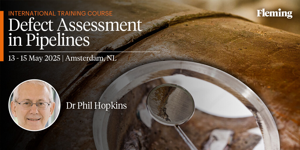 Fleming_Energy's tweet image. 🔍 Defect Assessment in Pipelines – Training with Dr. Phil Hopkins in Amsterdam!
Learn from a pipeline expert with 35+ years of experience in design, inspection & risk analysis. Don’t miss this exclusive opportunity! 👉 eu1.hubs.ly/H0hvmP50
#PipelineIntegrity #OilAndGas