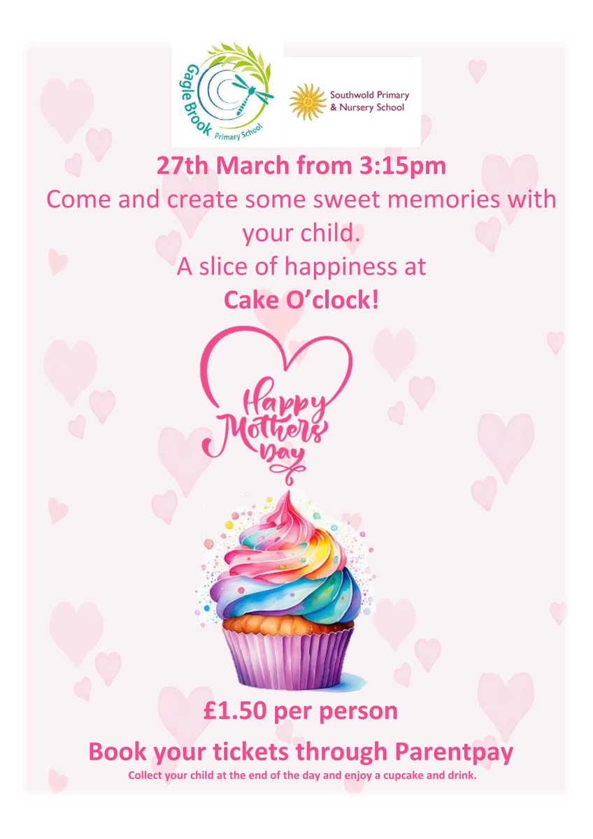 🌸 Join us for a sweet celebration this Mother's Day! 🌸

We're hosting a Mother's Day Cake O'Clock event, where you can enjoy delicious cakes and share lovely memories with your child.