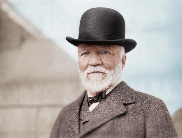 13 March 1901. Scottish-born steel tycoon Andrew Carnegie announced that he was retiring from business and would spend the rest of his days giving away his huge fortune. His philanthropy had special emphasis on libraries, education, science and world peace.