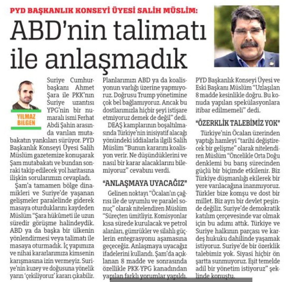 Geçtiğimiz günlerde Salih Müslim ile röportaj yapan Nevşin Mengü <a href="/nevsinmengu/">nevsin mengu</a> hapis cezası almıştı.

Bugün de iktidara yakın Türkiye gazetesi Salih Müslim ile röportaj yaptı. Aynı cezayı bu gazeteye de verecek misiniz? Tabiki hayır.

Alın size adalet. Alın size hukuk.