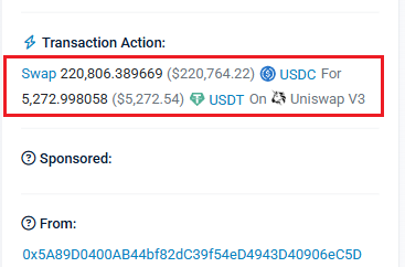 😱Someone swapped $220,806 USDC for $5,272 USDT on <a href="/Uniswap/">Uniswap Labs 🦄</a> 

🕵️tx: etherscan.io/tx/0xee9fcd2b9…