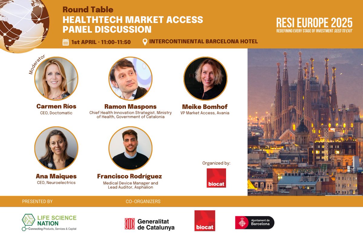 🌟 RESI Europe – Barcelona 2025: A Unique Opportunity for Startups and Investors!

A key highlight will be the Healthtech Market Access Panel Discussion on April 1, 2025, from 11:00 AM to 11:50 AM. 

Discounts for entities of the BioRegion! 👉 tinyurl.com/43ac236v