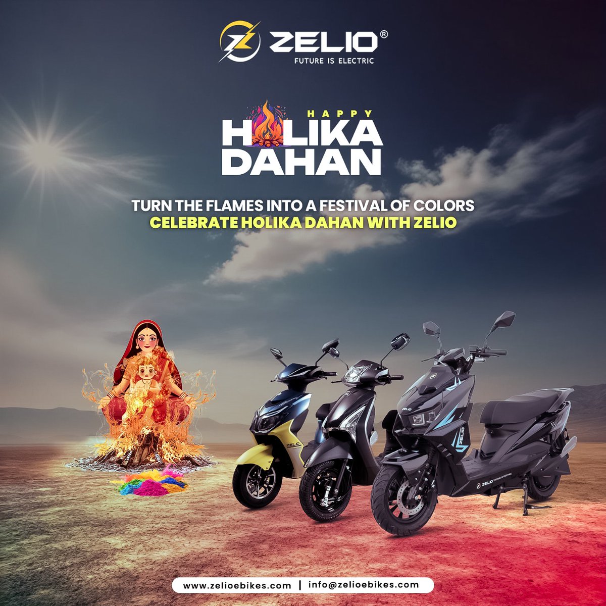 Burn away the old, ride into a colorful new beginning.Zelio E-Mobility wishes you a vibrant Holika Dahan.
.
.
.
Explore Our Futuristic And Advanced E Sooters and dealership
Visit : zelioebikes.com
#zelio #ecofriendly #savetheplanet #zerowaste #sustainable