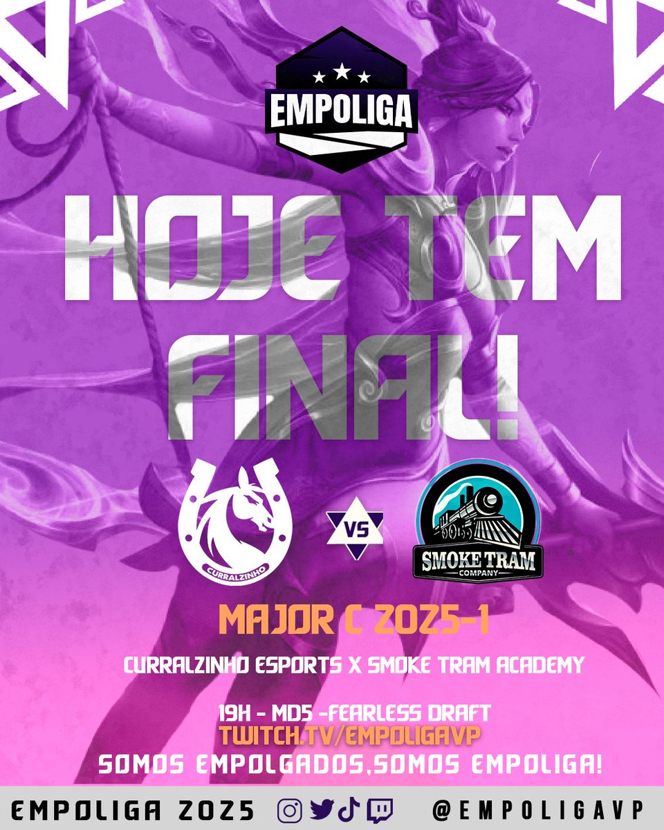 EmpoligaVP's tweet photo. 🔥🏆 CHEGOU O MOMENTO DECISIVO! 🏆🔥
A GRANDE FINAL da #MajorC 2025-1 é HOJE!
🔹 @CurralzinhoCPC 🆚 @smoketram Academy
🕖 19h | ⚔️ MD5 | 🎭 Fearless Draft
Quem leva o título?
Assista AO VIVO:
📺 https://t.co/4A7aSOGrmg
#EmpoligaVP #Major2025 #LeagueOfLegends https://t.co/HGELV9QEBn