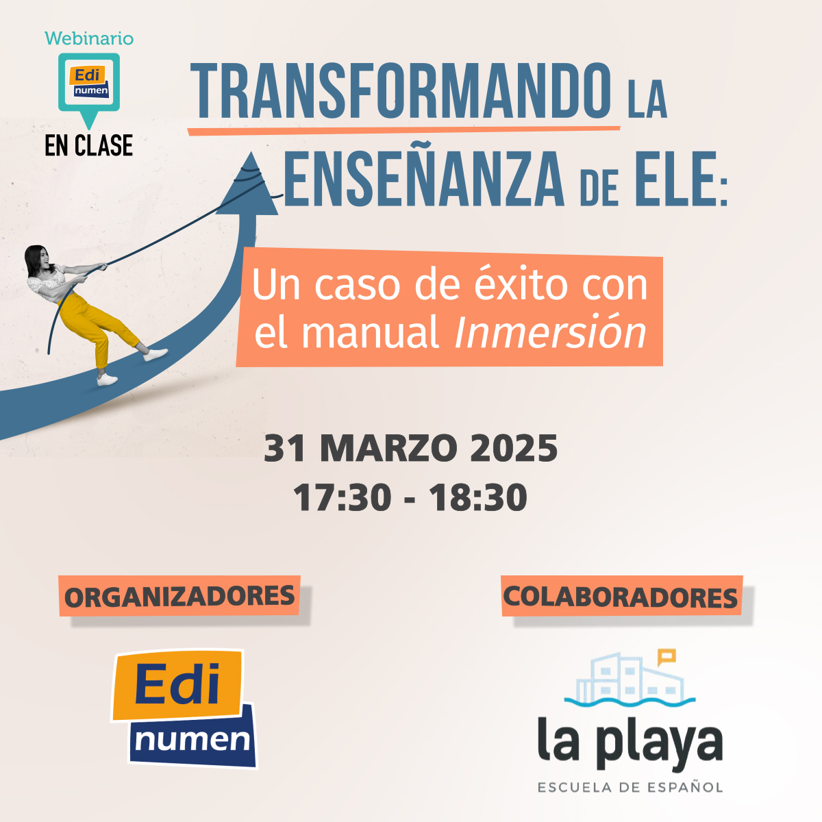 Edinumen's tweet image. 🤩 ¿Quieres conocer un caso de éxito con "Inmersión"? #EdinumenEnClase
💻 @gabineila entrevistará a la @Escuelalaplaya para saber cómo ha transformado su metodología y resultados.
📅 31/Mar/2025
🕦 5.30 pm (CEST) 
🔗 eventos.edinumen.es/eventos/transf…