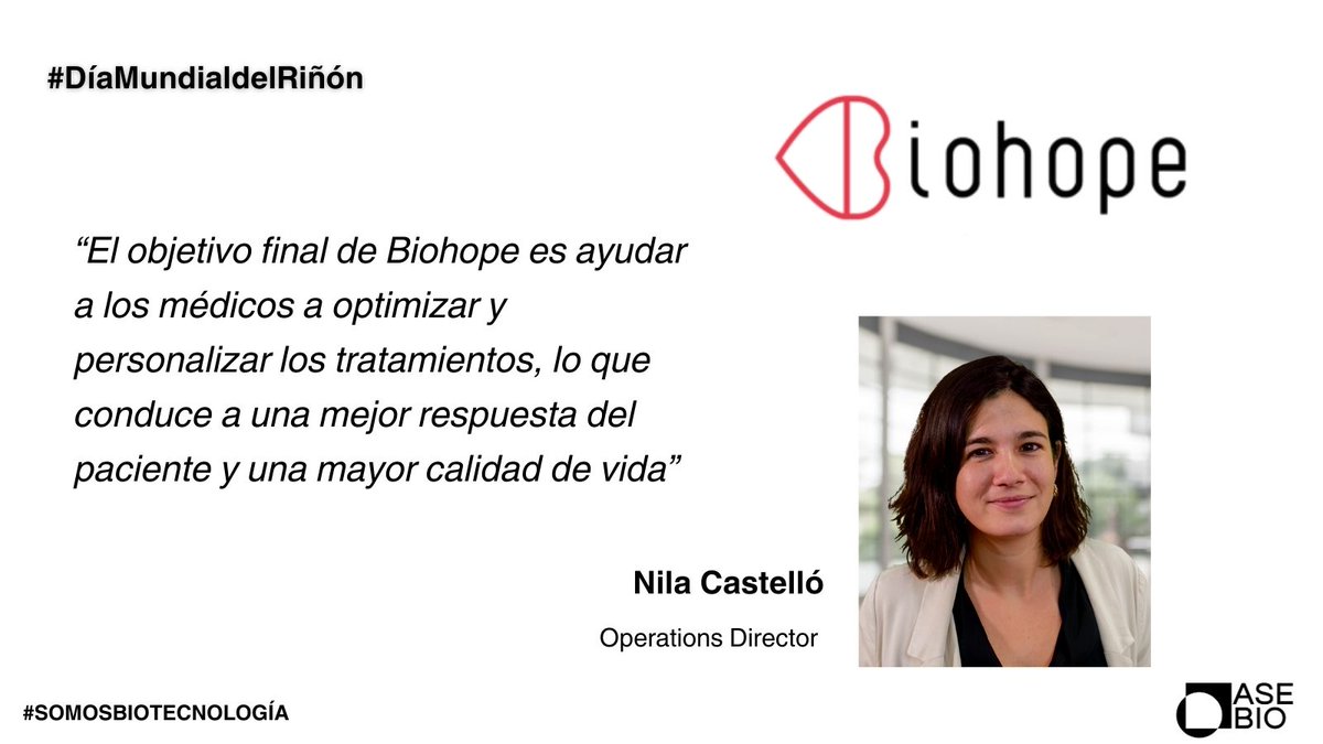 #ReportajeAseBio:

🗣️ Nila Castelló <a href="/BiohopeS/">BIOHOPE Scientific</a>: " El objetivo final de Biohope es ayudar a los médicos a optimizar y personalizar los tratamientos, lo que conduce a una mejor respuesta del paciente y una mayor calidad de vida" 
#DíaMundialDelRiñón