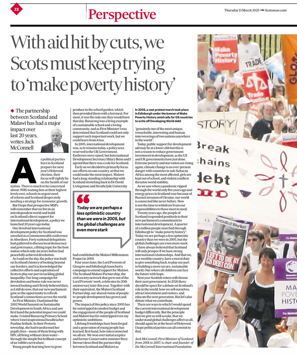 McC_IF's tweet image. Our chair and founder @LordMcConnell ✍️ in the @TheScotsman today on Scotland’s international development policy which he established 20 years ago today. scotsman.com/news/opinion/c…