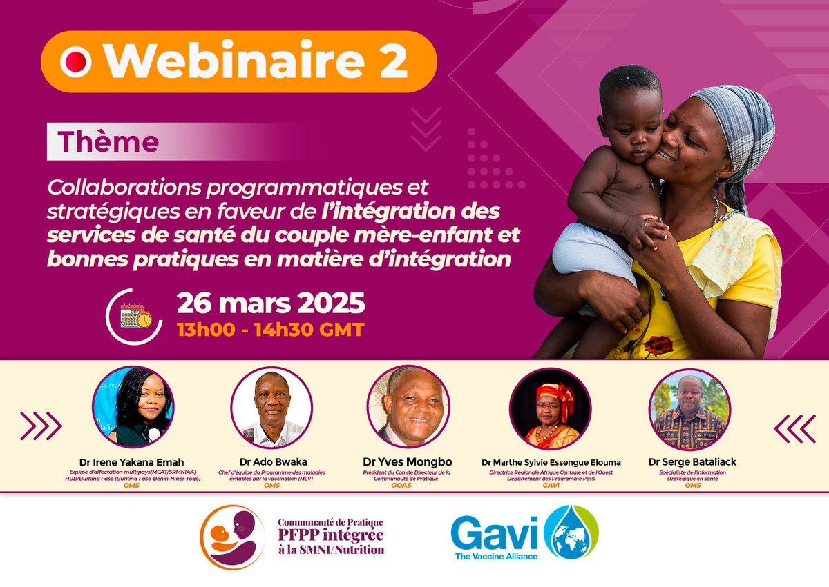 Communauté de Pratique PFPP intégrée (@communautepfpp) on Twitter photo 📢 Participez au webinaire sur l’intégration des services de santé mère-enfant !
🗓 26 mars 2025 – 13h00 UTC
 🎯Collaborations & bonnes pratiques
🔗 Inscrivez-vous ici: us06web.zoom.us/webinar/regist…
#WHO #FamilyPlanning2030 #UNFPA #UNFPATogo #UNICEF #Jhpiego #CEDEAO 📢 Participez au webinaire sur l’intégration des services de santé mère-enfant !
🗓 26 mars 2025 – 13h00 UTC
 🎯Collaborations & bonnes pratiques
🔗 Inscrivez-vous ici: us06web.zoom.us/webinar/regist…
#WHO #FamilyPlanning2030 #UNFPA #UNFPATogo #UNICEF #Jhpiego #CEDEAO