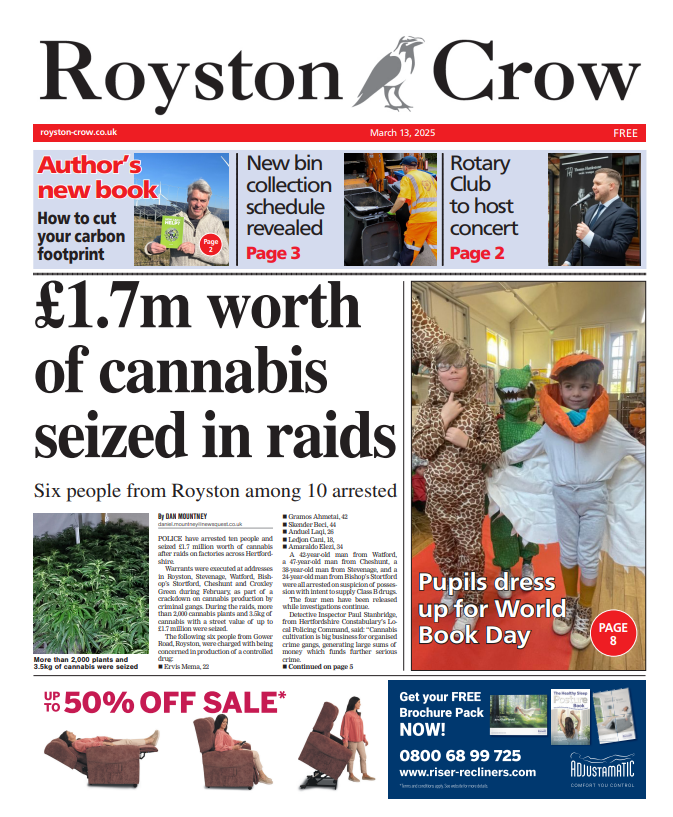 In today's Crow...🐦‍⬛
🗞️£1.7m worth of cannabis seized in raids
📚Pupils dress up for World Book Day
🚮New bin collection schedule revealed
And more! Pick up your copy today