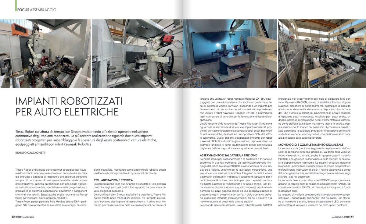 meccanica_plus's tweet image. Due impianti equipaggiati con #robot #KawasakiRobotics realizzati da #TiesseRobot per la bergamasca #Streparava, progettati per assemblaggio e #sbavatura degli assali posteriori di auto elettriche. L’articolo nel Focus #Assemblaggio su #RMO di marzo.

tech-plus.it/brochure/rmo/2…