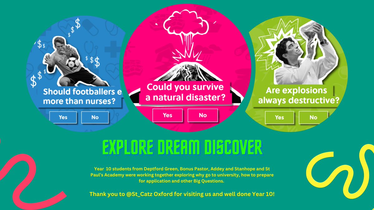 Y10 students from DG, <a href="/bonus_pastor/">Bonus Pastor Catholic College</a>, <a href="/Addeys300/">Addey and Stanhope</a> &amp; #StPaulsAcademy worked together exploring why to go to uni, how to prepare for application &amp; other big questions. Thank you to <a href="/St_Catz/">St Catz, Oxford</a> for visiting us &amp; well done Y10! #explroe #dream #discover