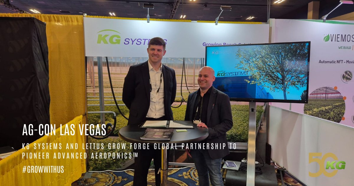 March 12, 2025 - Las Vegas, NV – At Indoor AgCon today, LettUs Grow Ltd, a leader in aeroponic irrigation technology, has formed a powerful alliance with KG Systems, a titan in large-scale horticultural project design and implementation. 
#kgsytems #growwithus #news #cooperation