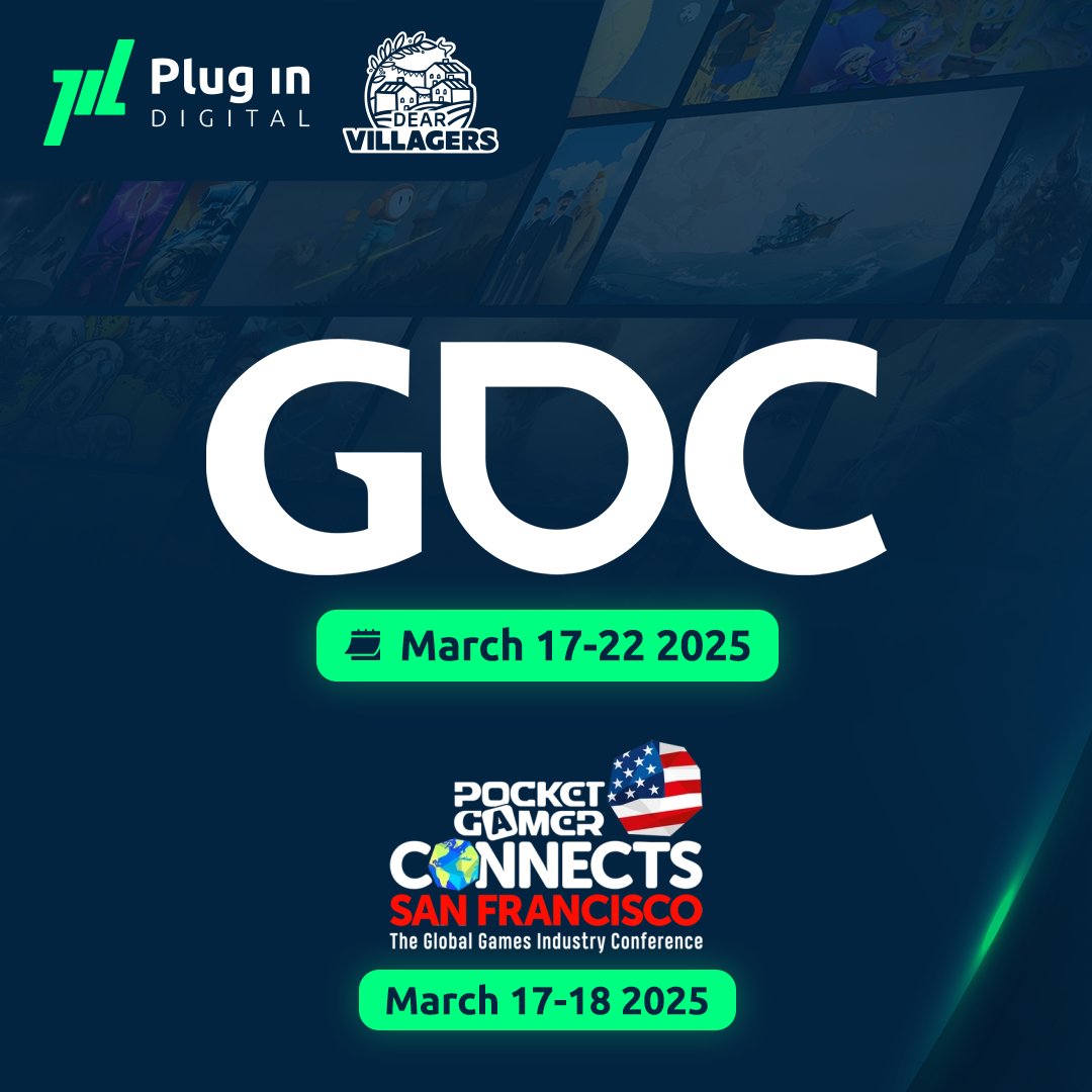 ✈️ We’re heading to San Fransisco for #GDC2025 and <a href="/PGConnects/">Pocket Gamer Connects</a> 2025! Feel free to reach out if you want to discuss Indie Game Publishing (as <a href="/DearVillagers/">Dear Villagers</a>), as well as Mobile/Console Ports &amp; Distribution!
➡️ Learn more here: plugindigital.com/gdc2025/ <a href="/Official_GDC/">Game Developers Conference</a> <a href="/PocketGamer/">Pocket Gamer</a>