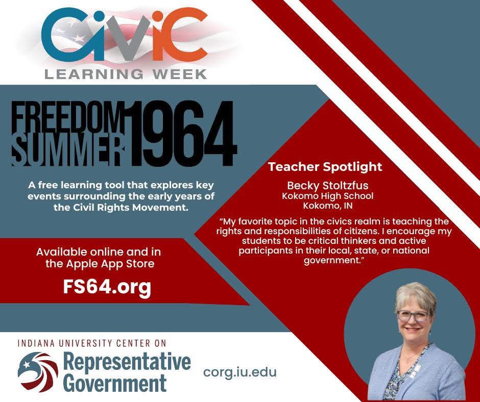 Becky Stoltzfus (@beckyteach87) on Twitter photo Honored to be selected as One of IU's Center for Representative Government Spotlight Reachers for Civic Learning Week. Check out my full post, other great teachers, and some of their cool resources here: corg.iu.edu/news-events/in… Honored to be selected as One of IU's Center for Representative Government Spotlight Reachers for Civic Learning Week. Check out my full post, other great teachers, and some of their cool resources here: corg.iu.edu/news-events/in…