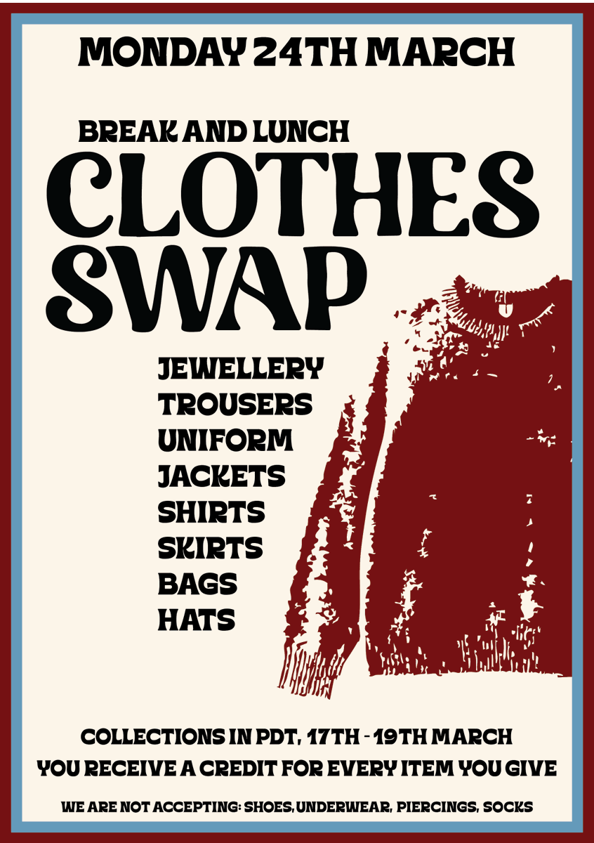 As part of this year's Year 12 Social Action Project, a group of Sixth Form students have organised a Clothes Swap event. 

If you are having a clear out of your clothes this weekend, please consider donating them to our Sixth Former's so they can be swapped for other items.