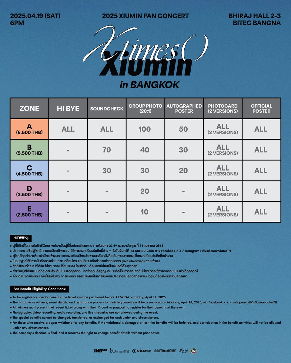 น้องวิวเสิร์ฟแล้วพี่แอ๋วเตรียมรับ

📣 รายละเอียดผัง และ แฟนเบเนฟิต ในงาน 2025 XIUMIN FAN CONCERT < X Times ( ) > in BANGKOK

🗓 วันเสาร์ที่ 19 เมษายน 2568, 18.00 น.
📍 BHIRAJ HALL 2-3, BITEC BANGNA
🎟 บัตรราคา 6,500 / 5,500 / 4,500 / 3,500 / 2,500 บาท
📢 เปิดขายบัตร วันเสาร์ที่