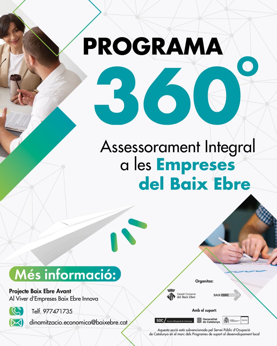 360° | ‼️ Torna el programa 360° d'assessorament integral a les empreses ‼️
Què t'oferim?
🔎 Diagnosi inicial 
💡Accions i propostes de millora
🤝 Assessorament personalitzat 
📃 Entrega d'un informe final

☎️ Més info: 977 47 17 35
📲 Inscripcions: tuit.cat/53gy6