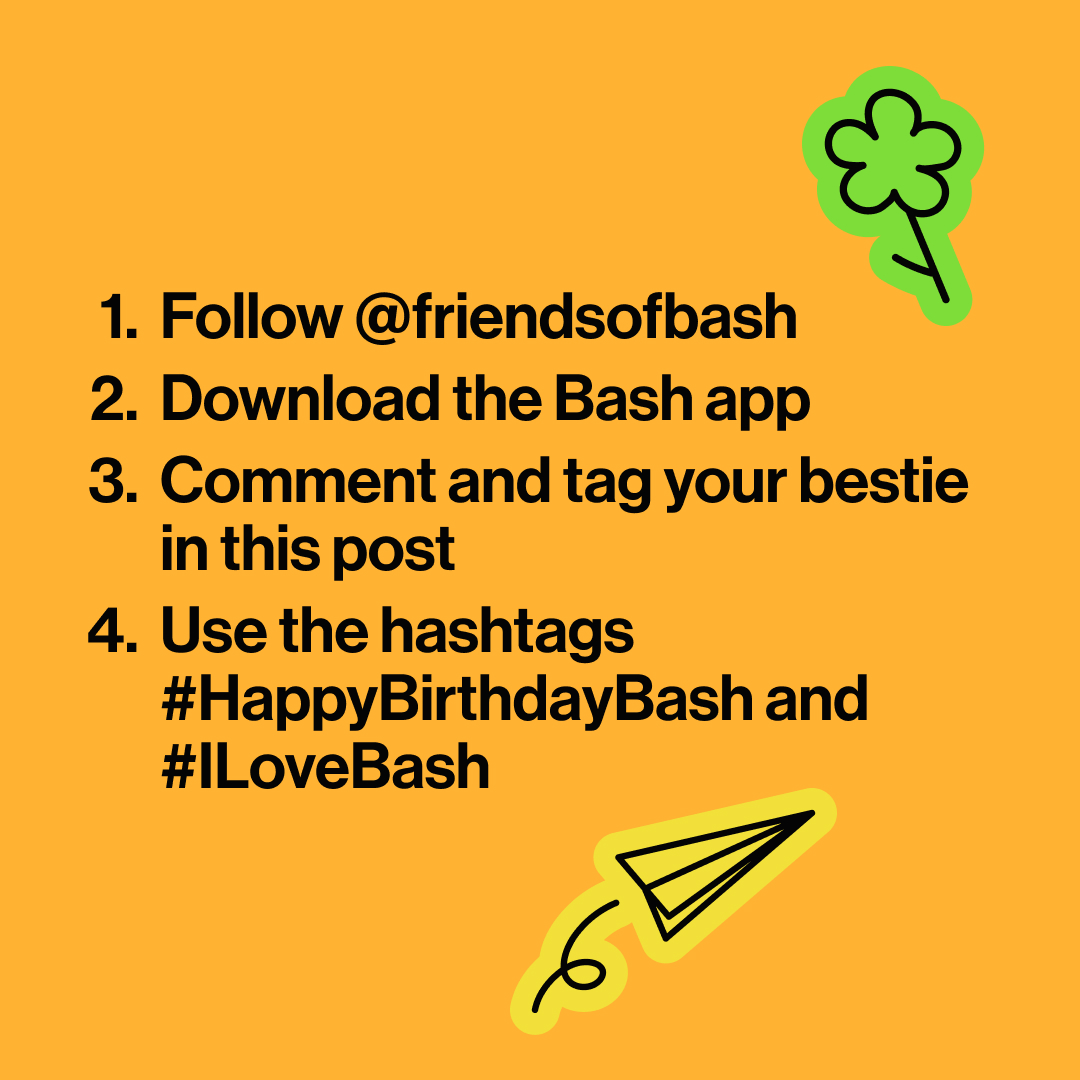 friendsofbash (@friendsofbash) on Twitter photo We're turning TWO – and you're invited! 🥳🎉 To celebrate, we're giving away 2x R2,000 Totalsports vouchers! Want one?
1️⃣ Follow us and <a href="/TotalsportsSA/">Totalsports</a>
2️⃣ Download the Bash app
3️⃣ Tag your bestie
4️⃣ Use #HappyBirthdayBash & #ILoveBash
Good luck! 🏃♀️💨 T&Cs apply. We're turning TWO – and you're invited! 🥳🎉 To celebrate, we're giving away 2x R2,000 Totalsports vouchers! Want one?
1️⃣ Follow us and <a href="/TotalsportsSA/">Totalsports</a>
2️⃣ Download the Bash app
3️⃣ Tag your bestie
4️⃣ Use #HappyBirthdayBash & #ILoveBash
Good luck! 🏃♀️💨 T&Cs apply.