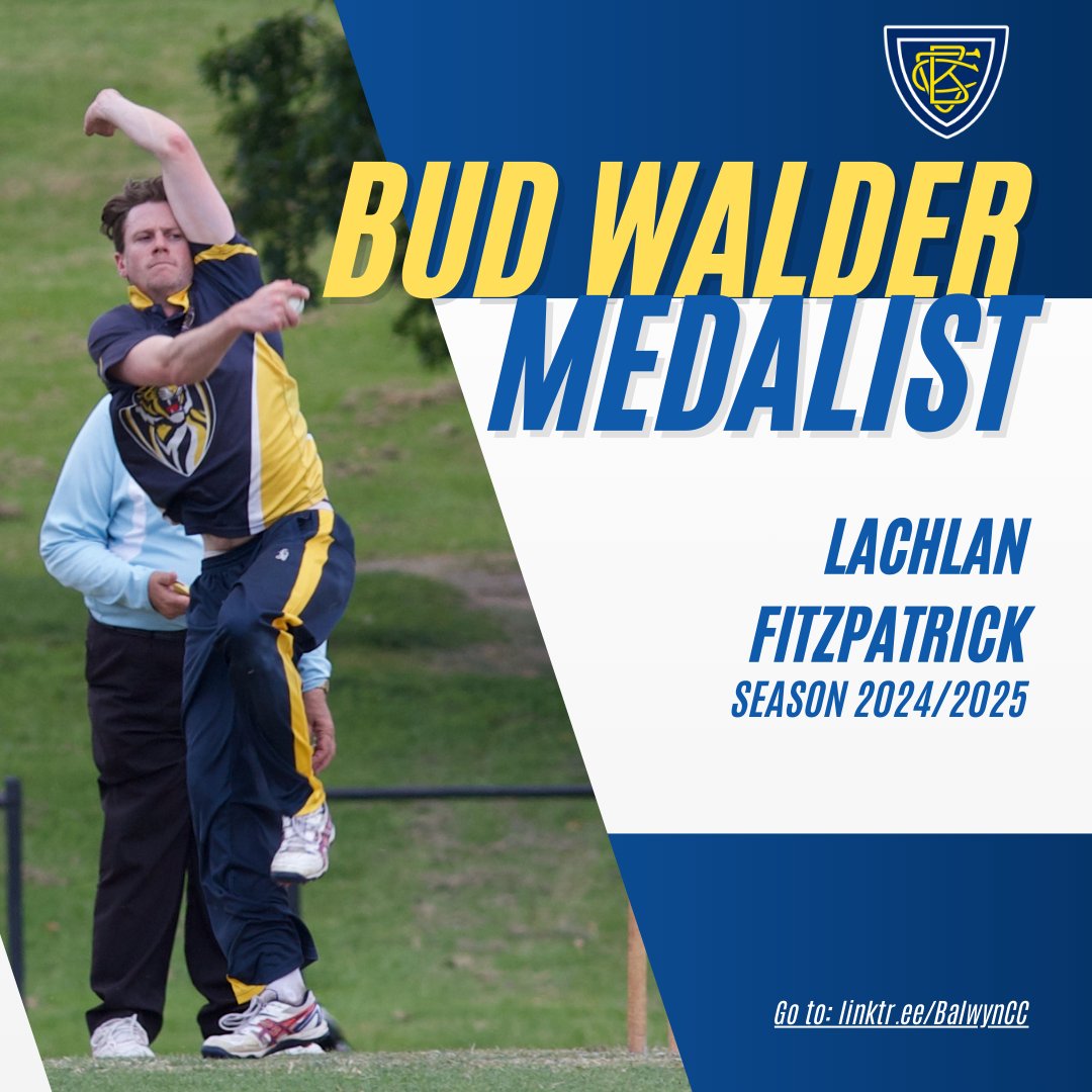 BalwynCC's tweet photo. 💛💙🐯🏏

🏅👏 Huge congrats to Lachie Fitzpatrick for claiming the Bud Walder Medal for Season 2024/2025!

In a nail-biting finish, Lachie edged out Ben Thiele by just 6 votes to secure his second Walder Medal. Harry Dixon rounded off the Top 3. 

What a season! 🔥🏏 https://t.co/XfCMWbvISP