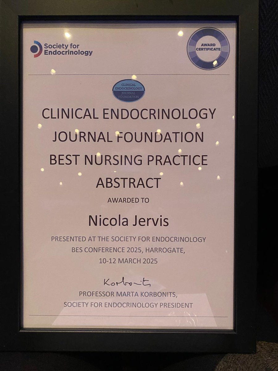 Absolutely delighted to win 'Best Nursing Practice Abstract' at this year's Society For Endocrinology Conference #SfEBES2025 - written by our support services lead, Nikie Jervis <a href="/njervis67/">Nikie Jervis 💙 #NCpathway #LetstalkaboutNET/NECs</a> - thank you all. <a href="/Soc_Endo/">Society for Endo</a> <a href="/UKONSmember/">UKONS</a> <a href="/ENETS_ORG/">ENETS 🦋 @enets.org</a> <a href="/n_nets/">ENETS N&D Group</a>