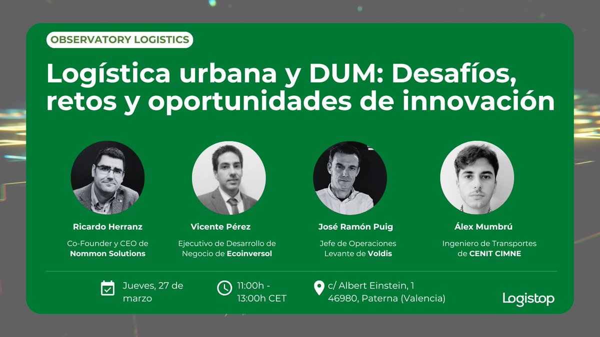 Logistop_'s tweet photo. ¡Nuevo OL de Logística Urbana y Última Milla! Exploraremos retos como #MovilidadCeroEmisiones, #Microhubs y #Lockers inteligentes con ponentes de Voldis, Nommon Solutions, Ecoinversol y CENIT.
📅 27/03 a las 11h | Sesión presencial
📝 Inscríbete: https://t.co/86lxcnhYcO https://t.co/bGUPp30aMr