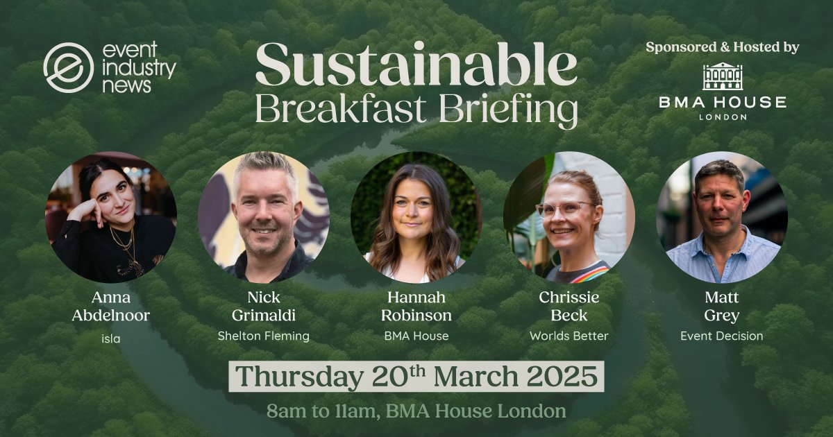 The #SustainableBreakfastBriefing by <a href="/EventNewsBlog/">Event Industry News</a>  is at <a href="/BMAHousevenue/">BMA House</a>, London, Thurs 20 March - 08:00-11:00 to launch The Sustainable Event Guide - a brilliant resource for #eventprofs. Register &gt;&gt; docs.google.com/forms/d/1f_UIm…