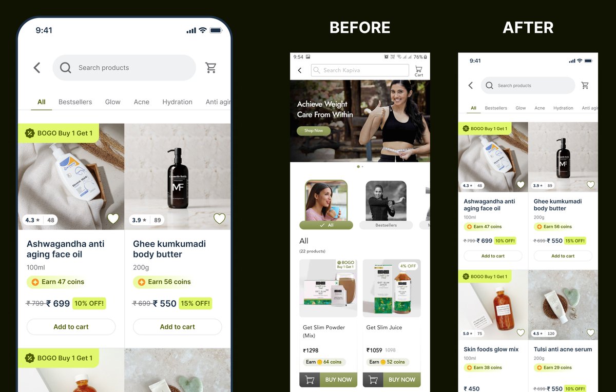 Improving product discovery &amp; user engagement of <a href="/kapiva_official/">Kapiva</a> product listing screen
#productdesign #uiux #uidesign