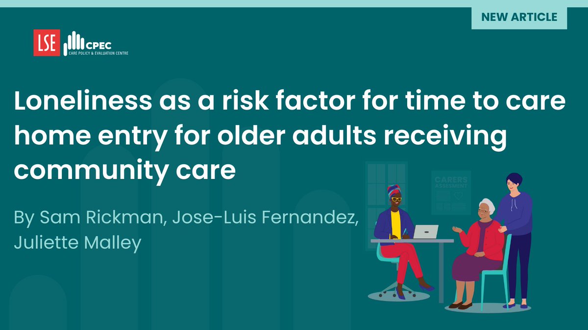 Care Policy and Evaluation Centre (@cpec_lse) on Twitter photo RECENT ARTICLE💡
Loneliness as a risk factor for time to care home entry for older adults receiving community care🏠
Sam Rickman, <a href="/joselele/">Jose Luis Fernandez 🇪🇺</a> & <a href="/JulietteMalley/">Juliette Malley</a> show how #loneliness speeds up care home entry, highlighting the need for social support.
READ:👇
academic.oup.com/innovateage/ad… RECENT ARTICLE💡
Loneliness as a risk factor for time to care home entry for older adults receiving community care🏠
Sam Rickman, <a href="/joselele/">Jose Luis Fernandez 🇪🇺</a> & <a href="/JulietteMalley/">Juliette Malley</a> show how #loneliness speeds up care home entry, highlighting the need for social support.
READ:👇
academic.oup.com/innovateage/ad…