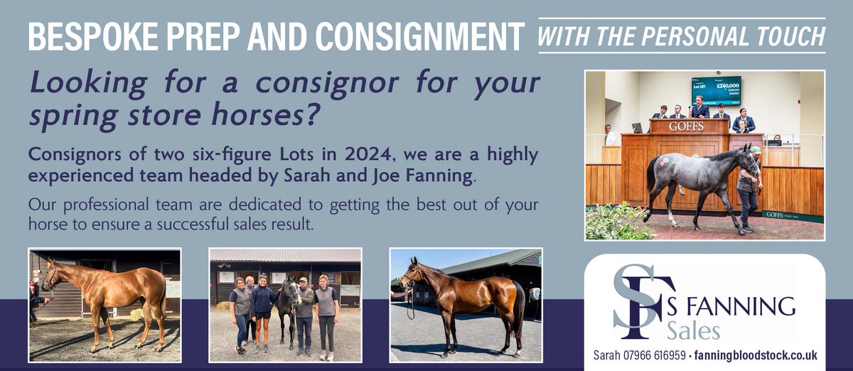 EBN (@bloodstocknews) on Twitter photo 💫 <a href="/sarahkilby1/">Sarah Fanning</a> - Bespoke prep and consignment with the personal touch 💫
Looking for a consignor for your spring store horses ❓
✅ Consignors of two six-figure Lots in 2024
✅ Highly experienced team headed by Sarah & Joe Fanning
Visit ➡️ fanningbloodstock.co.uk 💫 <a href="/sarahkilby1/">Sarah Fanning</a> - Bespoke prep and consignment with the personal touch 💫
Looking for a consignor for your spring store horses ❓
✅ Consignors of two six-figure Lots in 2024
✅ Highly experienced team headed by Sarah & Joe Fanning
Visit ➡️ fanningbloodstock.co.uk