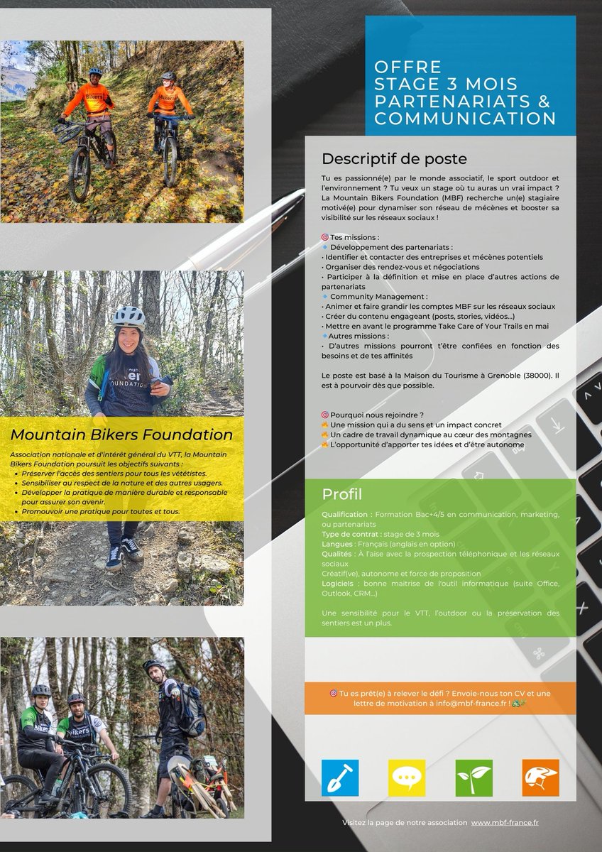 Tu  es  passionné(e)  par  le  monde  associatif,  le  sport  outdoor  et l’environnement ? Tu veux un stage où tu auras un vrai impact ?
La MBF recherche un(e) stagiaire motivé(e) pour dynamiser son réseau de mécènes et booster sa visibilité sur les réseaux sociaux !