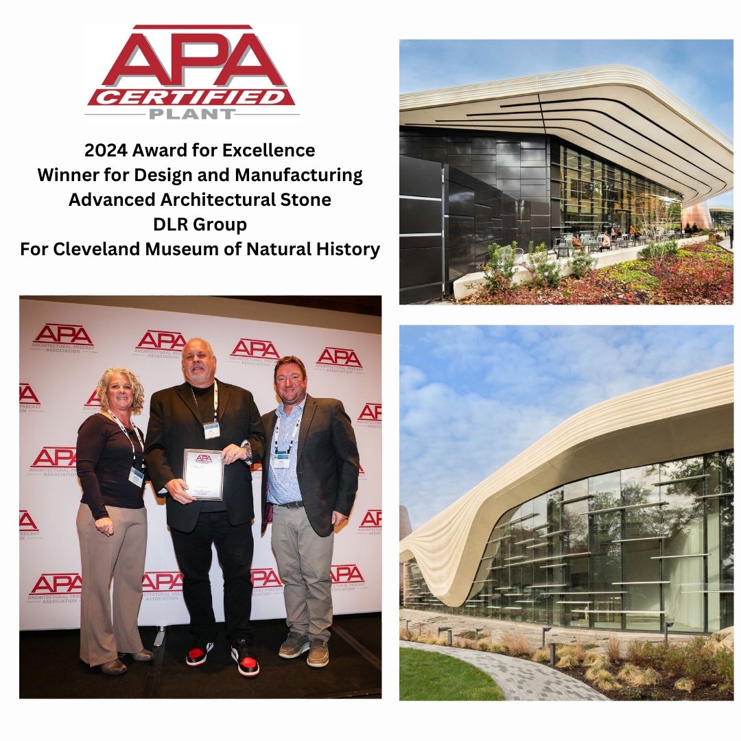 Congratulations to Advanced Architectural Stone and DLR Group for receiving an APA Award for Design and Manufacturing for the Cleveland Museum of Natural History. View all award winners at: bit.ly/APA2024Awards #architectural #precast #concrete