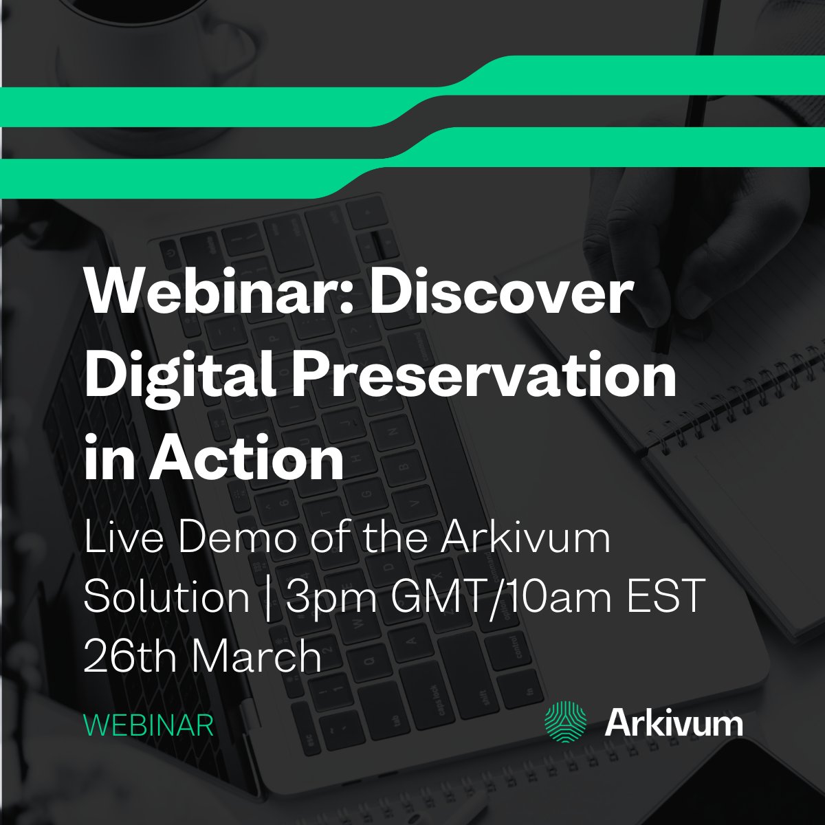 Join us at 3pm GMT/10am EST on the 26th March for a live demonstration of the Arkivum digital archiving and preservation solution. 

Head of Customer Experience Jack Leitch will lead the session.

Find out more and how to register here: bit.ly/3DwI3WL