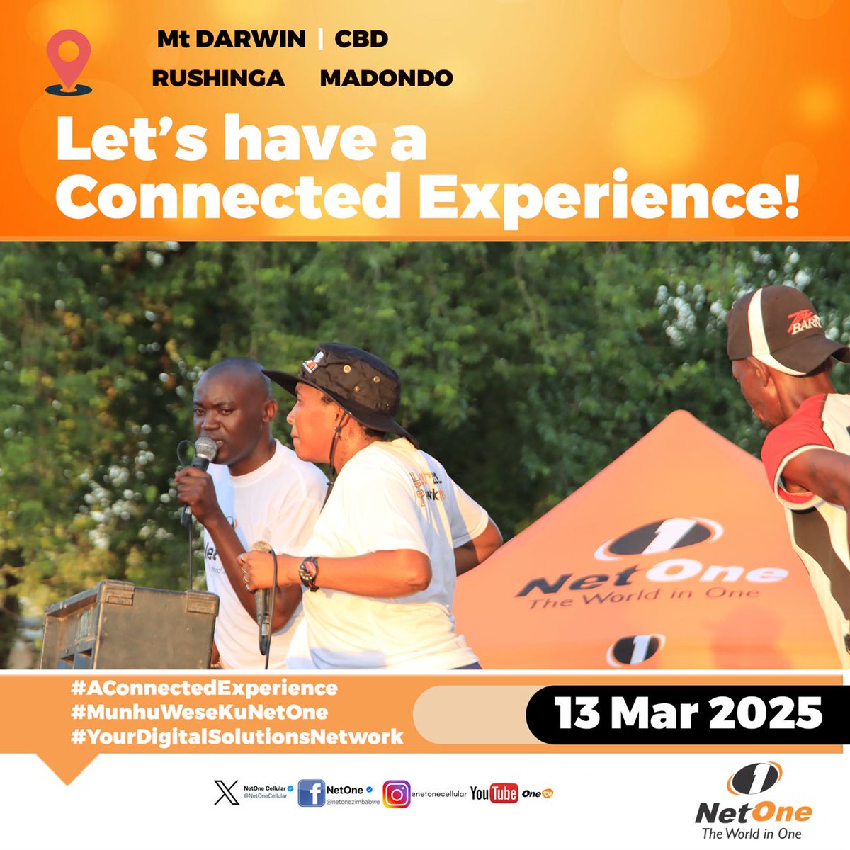 NetOneCellular's tweet photo. 📢 Chegutu &amp; Mt Darwin get ready! 🚀

Today the NetOne team is heading your way for the #MunhuWeseKuNetOne Roadshow! 🎉 Expect exciting giveaways, edutainment, and all your favorite NetOne services!

Tag your friends &amp; spread the word— see you there!

#NetOne #Chegutu #MtDarwin https://t.co/PU4EOyQSPP