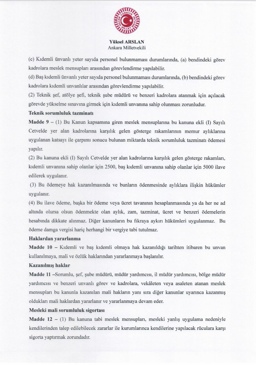 📌Kamuda Çalışan Mühendis, Mimar ve Şehir Plancıları Meslek Kanunu Teklifimizi gerekçesi ile birlikte Gazi Meclisimize verdik.

Mühendislik ve Mimarlık hizmetlerini yürütmekle görevli teknik hizmetler sınıfına mensup tüm meslek gruplarının kamuoyunda saygınlığının korunması için