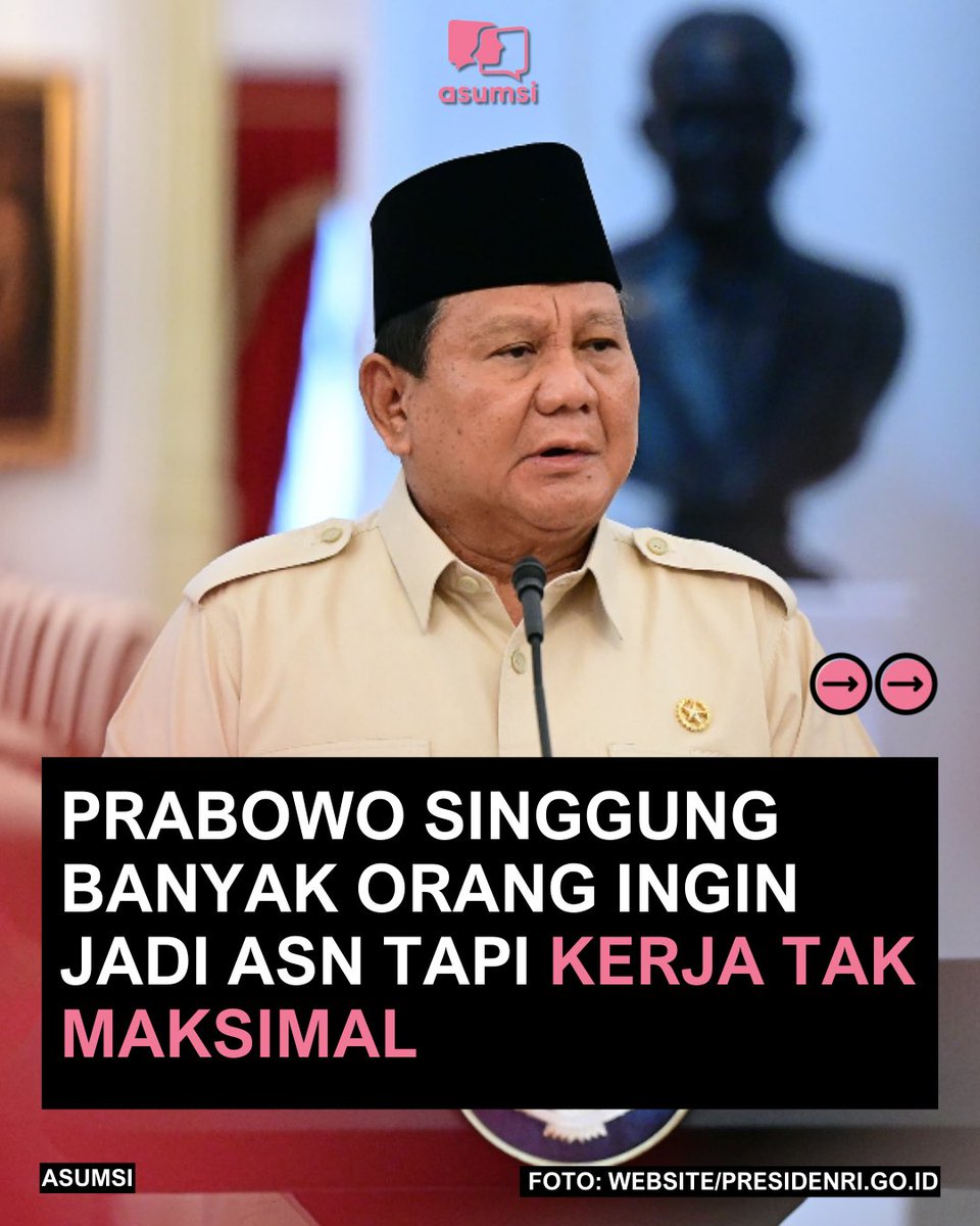 asumsico's tweet photo. Presiden Prabowo Subianto menyoroti keinginan banyak orang untuk menjadi ASN, namun setelah lolos atau diterima tidak bekerja dengan maksimal. Walau begitu, pernyataan ini berada di tengah kondisi belum selesainya pengangkatan CASN dan PPPK. 👀 https://t.co/drx5fgRTjv