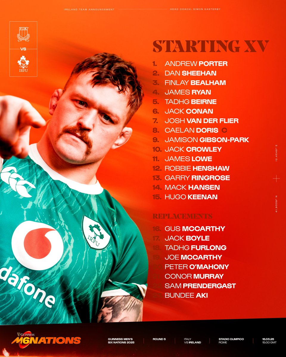 SixNationsRugby's tweet image. ☘️ The @IrishRugby side to take on Italy 🙌

#GuinnessM6N