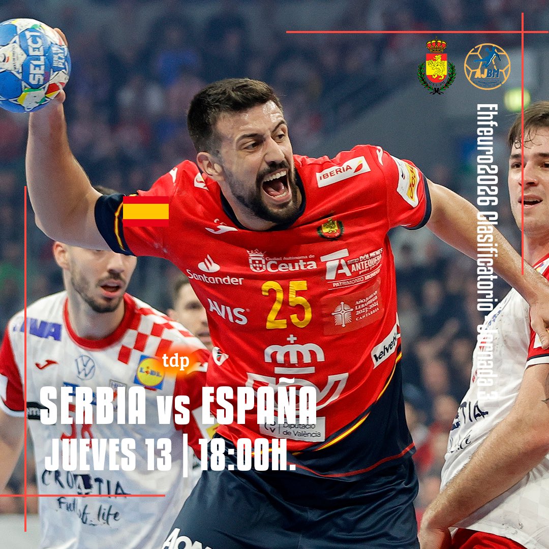 Esta tarde, a las 18:00 h. ⏰, los #Hispanos 🤾🏻‍♂️ se enfrentarán a Serbia 🇷🇸 en el Sports Hall SC ‘IBAR’ 🏟️, en la tercera jornada del clasificatorio para el #ehfeuro2026 🏆. El partido será transmitido por <a href="/teledeporte/">Teledeporte</a> 📺