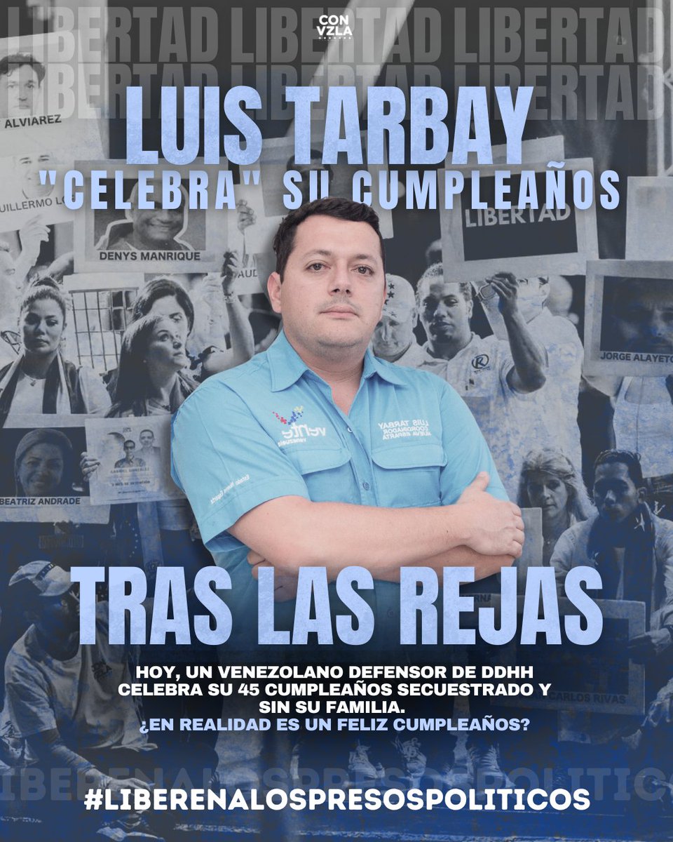 MundoConVzla's tweet image. Otra fecha especial en la que una familia visitan un centro de tortura pidiendo ver a su familiar secuestrado por el régimen de Nicolás Maduro.

Hoy, Luis Andrés Tarbay "celebra" su 45 cumpleaños tras las rejas. ¿En realidad es un feliz cumpleaños?

#LiberenALuisTarbay