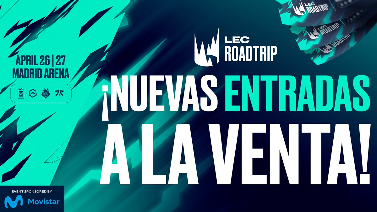 MovistarKOI's tweet photo. NUEVAS ENTRADAS LIMITADAS YA A LA VENTA 🎟️

Avisa a tus colegas porque el 26 y 27 de Abril llega la #LEC a Madrid. 🇪🇸

Pasa un fin de semana de locos viendo todos los partidos de tus equipos favoritos en vivo desde el Madrid Arena.

Corre porque quedan poquitas ¿Te animas?

🔗 https://t.co/00qSnDR8cw