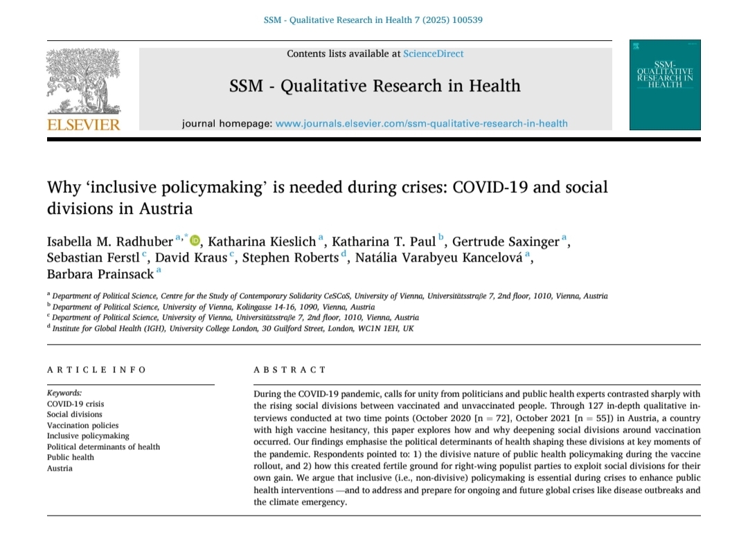 Isabella Radhuber (@iradhuber) on Twitter photo The public broadcaster featured our study!
🫱🏼🫲🏽"Crisis politics must include everyone"
🔗on.orf.at/video/14267214…
Excellent team w/ <a href="/Kat_Kieslich/">Katharina Kieslich</a>, <a href="/katharinatpaul/">Katharina T. Paul</a>, GSaxinger, SFerstl, DKraus, SRoberts, NVKancelova, <a href="/BPrainsack/">Barbara Prainsack (@bprainsack@c.im)</a> !
(a <a href="/SolPan_Plus/">SolPan_SolPan+</a> study) The public broadcaster featured our study!
🫱🏼🫲🏽"Crisis politics must include everyone"
🔗on.orf.at/video/14267214…
Excellent team w/ <a href="/Kat_Kieslich/">Katharina Kieslich</a>, <a href="/katharinatpaul/">Katharina T. Paul</a>, GSaxinger, SFerstl, DKraus, SRoberts, NVKancelova, <a href="/BPrainsack/">Barbara Prainsack (@bprainsack@c.im)</a> !
(a <a href="/SolPan_Plus/">SolPan_SolPan+</a> study)