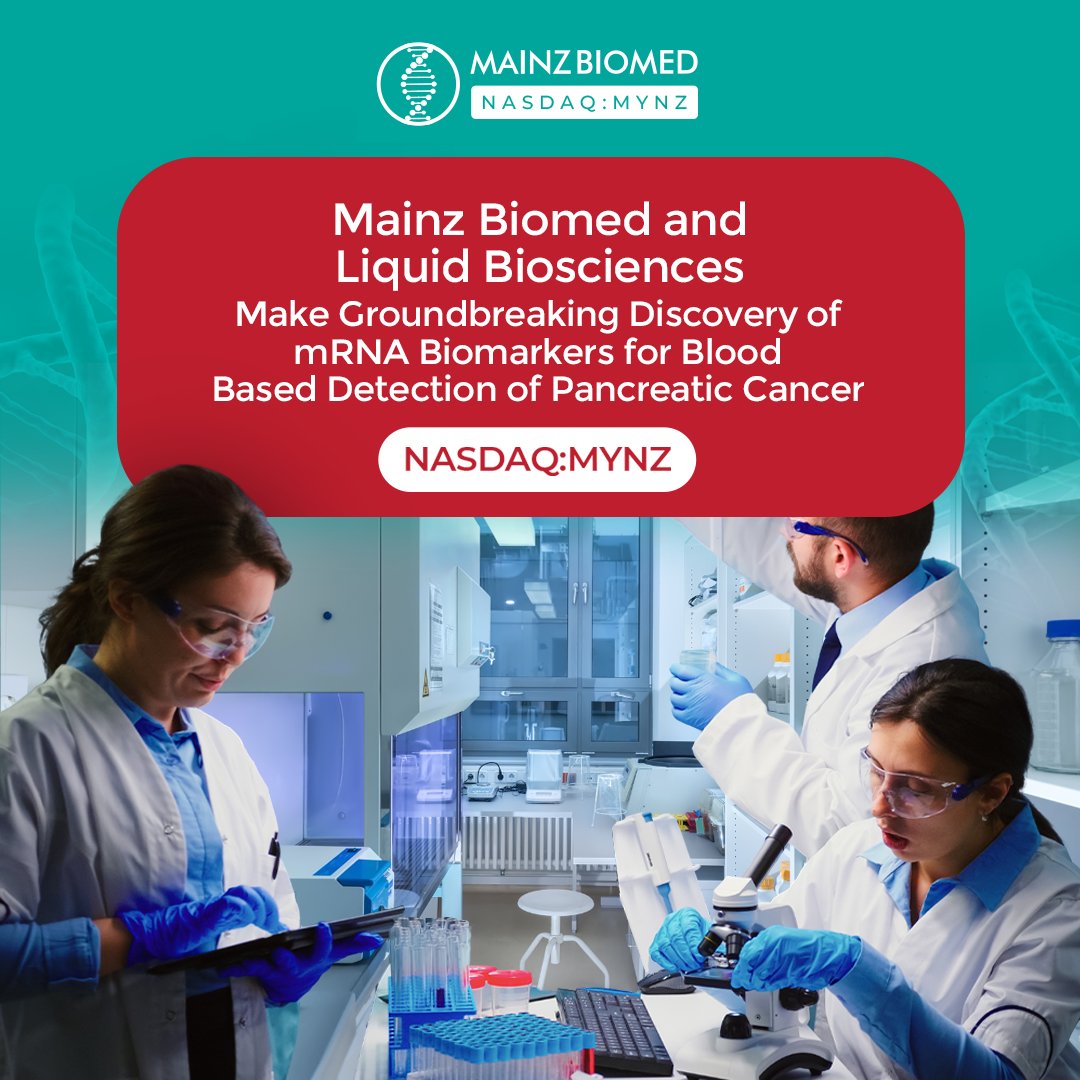 Mainz Biomed &amp; Liquid Biosciences announce groundbreaking discovery of mRNA biomarkers for blood-based detection of #pancreatic cancer.

🧪Discovery analysis:  95% sensitivity AND 98% specificity

📄 Mainz Biomed signs exclusive license &amp; option agreement for the biomarker