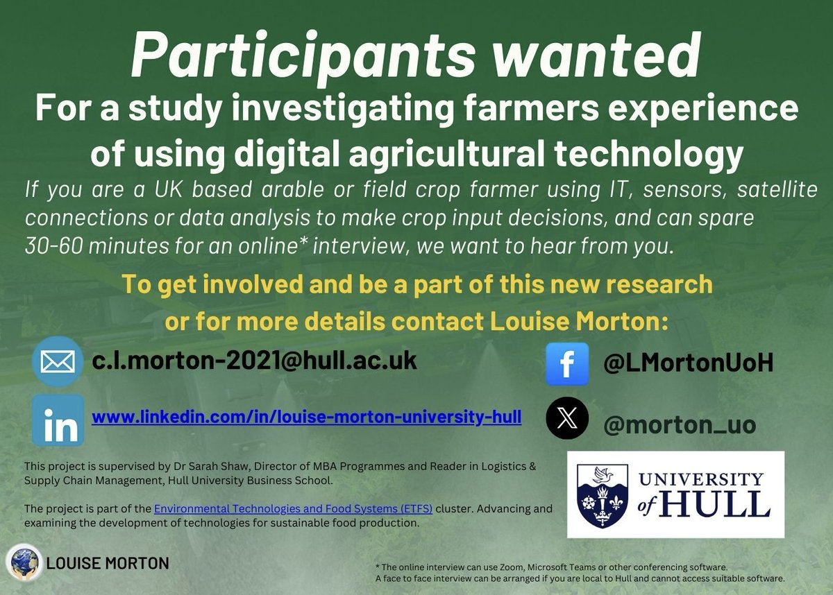 Louise Morton 🍃💚🍃 (@morton_uo) on Twitter photo The farmers voice is missing from research on digital agricultural technology - help me fill the gap. Get in touch.
<a href="/Precision_Agri/">Davina Fillingham</a> <a href="/agricontract/">Olly harrison 🥛🍔🌱AccidentalYoutuber</a> <a href="/1GarethWynJones/">Gareth Wyn Jones</a> <a href="/RhondaT40/">Rhonda Thompson 🇬🇧</a> <a href="/wheat_daddy/">Andrew Ward 🇬🇧🚜</a> The farmers voice is missing from research on digital agricultural technology - help me fill the gap. Get in touch.
<a href="/Precision_Agri/">Davina Fillingham</a> <a href="/agricontract/">Olly harrison 🥛🍔🌱AccidentalYoutuber</a> <a href="/1GarethWynJones/">Gareth Wyn Jones</a> <a href="/RhondaT40/">Rhonda Thompson 🇬🇧</a> <a href="/wheat_daddy/">Andrew Ward 🇬🇧🚜</a>