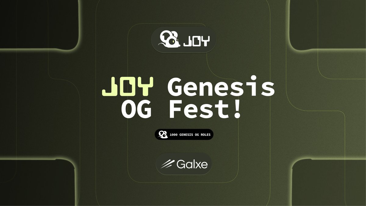 📢JOY Genesis OG Fest is HERE📢

JOYFAM, your chance to claim 1 of 1000 Genesis OG Roles🎟

How to Get Yours⁉️
- Participate in the campaign: bit.ly/genesis-og
- Be among the first to claim

*claiming details will be shared in JOYHOUSE after the campaign ends

⏳4 days to