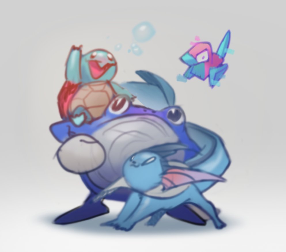 maanunoo's tweet image. In my original sketch, Squirtle was accompanied by a few other Pokémon. Here's the progress on Vaporeon before I dropped the idea 🫧