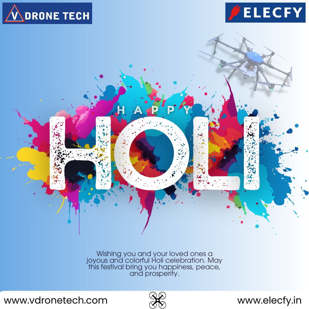 ElecfyI22857's tweet image. &quot;🌸✨ Elecfy wishes you a colorful and joyful Holi! 

May your life be filled with vibrant colors of happiness, success, and prosperity. 🎨💖🚁 #HappyHoli #VDroneTech #Elecfy #FestivalOfColors #Holi2025