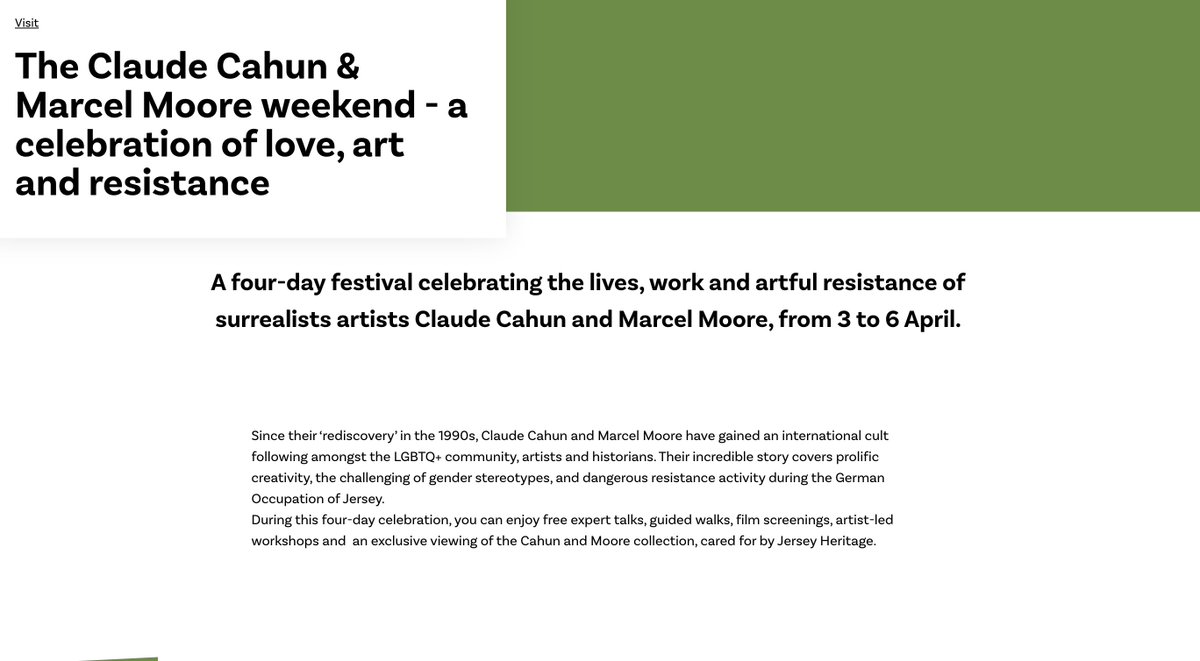 Jersey Community Relations Trust (JCRT) (@jerseyjcrt) on Twitter photo 🎨 Celebrate Claude Cahun & Marcel Moore—visionary artists, gender rebels & WWII resisters.
Their creativity, defiance & courage remain as powerful and relevant today as ever.
📅 Free events & talks 3–6 April across Jersey with <a href="/JerseyHeritage/">Jersey Heritage</a> → jerseyheritage.org/visit/cahun-we… 🎨 Celebrate Claude Cahun & Marcel Moore—visionary artists, gender rebels & WWII resisters.
Their creativity, defiance & courage remain as powerful and relevant today as ever.
📅 Free events & talks 3–6 April across Jersey with <a href="/JerseyHeritage/">Jersey Heritage</a> → jerseyheritage.org/visit/cahun-we…